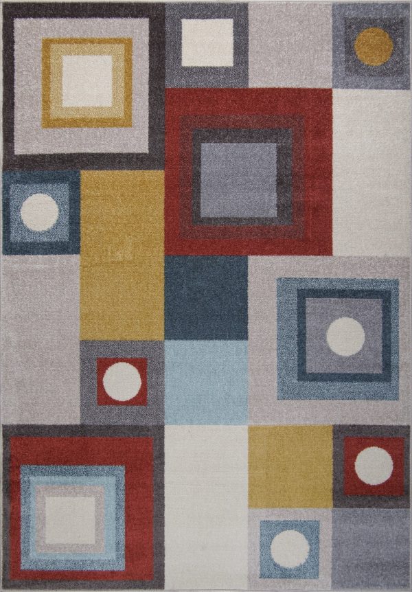 Ayala Bohemian Squares and Rounds Multicolor Area Rug Hot on Sale