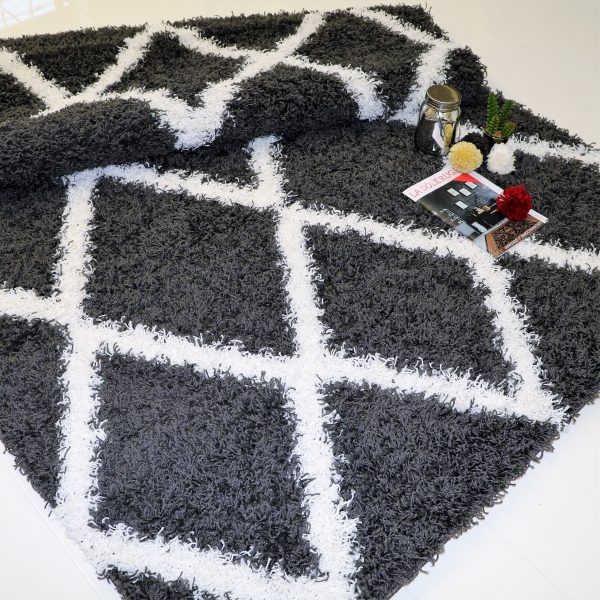 5 Feet Diameter Round Shaggy Modern Area Rug Carpet in Dark Grey-White 3 Online