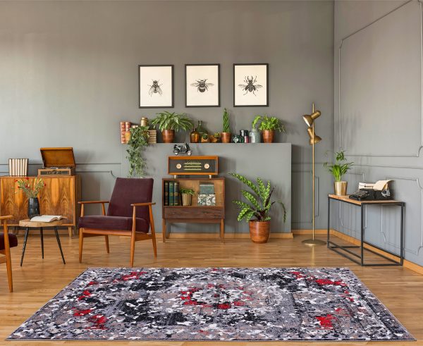 Grayton Traditional Gray Red Area Rug Sale