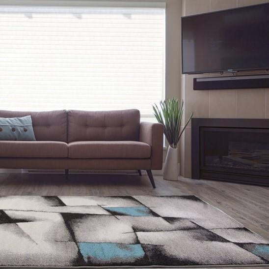 Beautiful Boston Collection Empire Geometric Pattern Area Rug Carpet in Blue Grey Online now