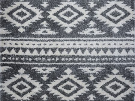 Damask Trellis Gray Ivory Shaggy Area Rug Discount