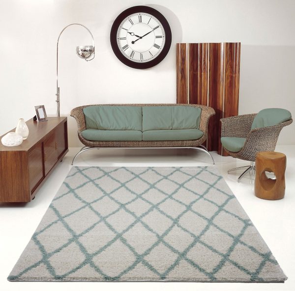 Toronto Trellis Ivory Aqua Green Area Rug Discount