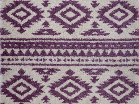 Damask Trellis Ivory Berry Purple Shaggy Area Rug on Sale