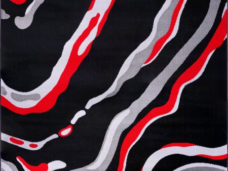 Calvin Abstract Contemporary Modern Rug in Black and Red Online Sale