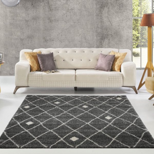 Victoria Trellis Grey Ivory Shaggy Area Rug Supply