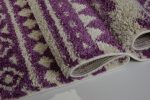 Damask Trellis Ivory Berry Purple Shaggy Area Rug on Sale