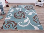 Light Blue Rose Pattern Area Rug Sale