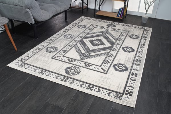 Lucas Dark Light Grey Modern Bordered Geometric Area Rug Online now