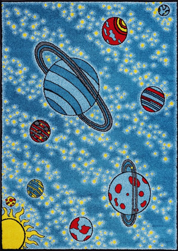 Universe Theme Innovative Indoor Kids Area Rug Carpet in Blue and Yellow Online Sale