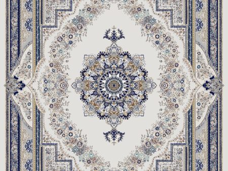 Traditional Blue and Grey Flat Pile Area Rug Hot on Sale