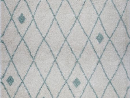 Victoria Trellis Ivory Aqua Green Shaggy Area Rug on Sale