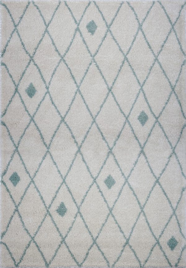 Victoria Trellis Ivory Aqua Green Shaggy Area Rug on Sale