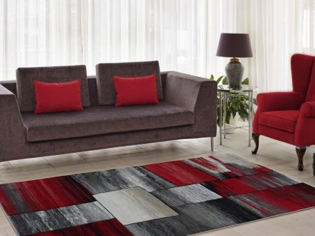 Copper Currant Red Grey Living Room Area Rug Contemporary Modern Geometric Design Hallway Dining Rug Discount