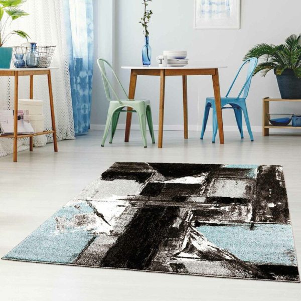 Blue and Black Abstract Modern Area rug For Sale